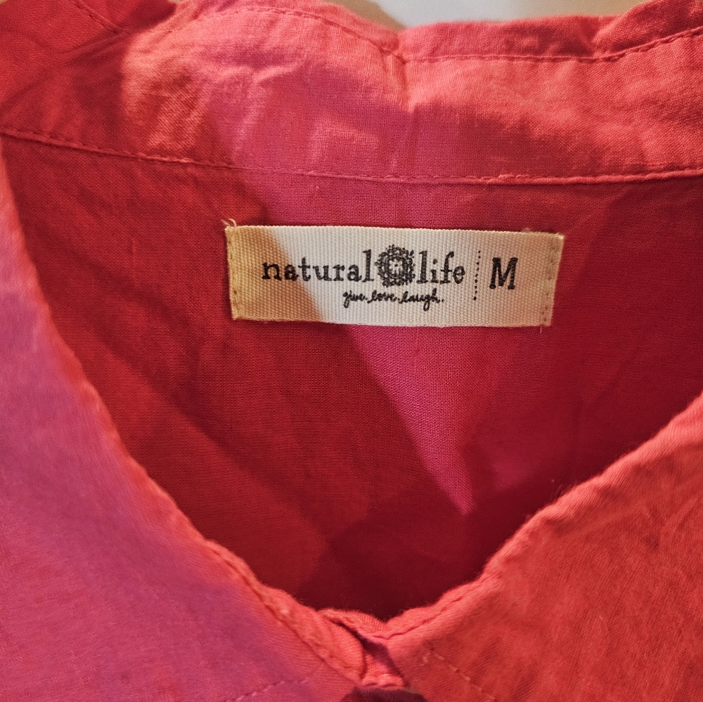 Natural Life Coral Button-Up Blouse - Picture 2 of 6